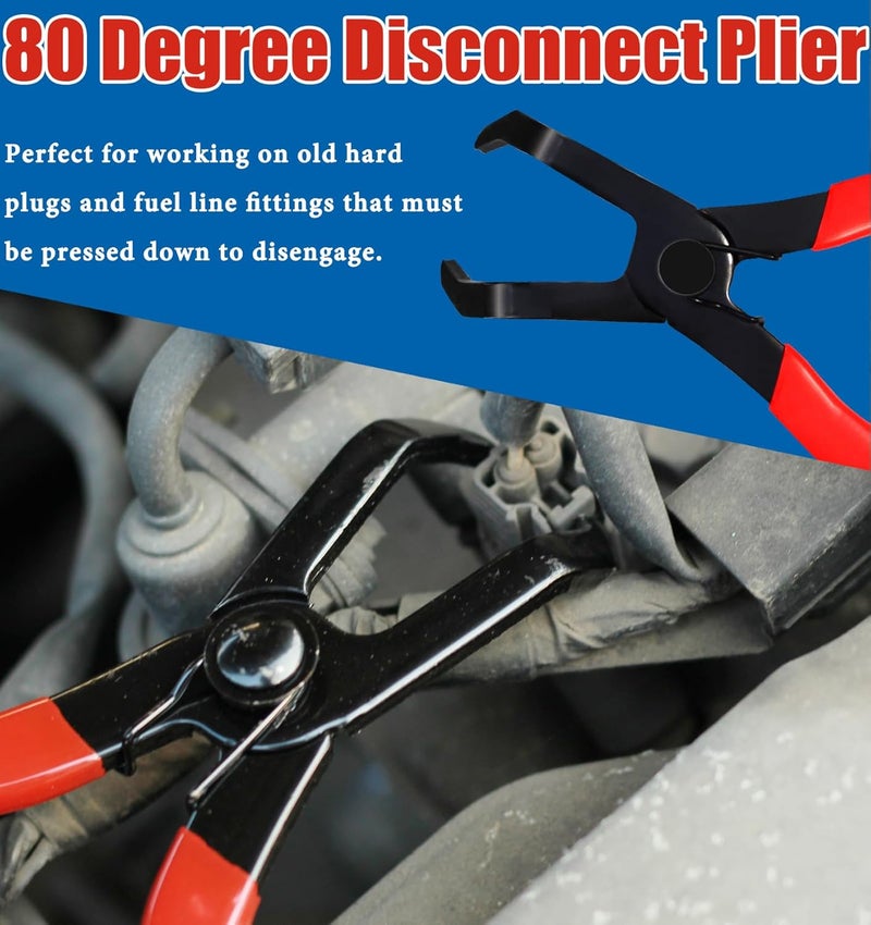 AutoWanderer Tool 6 PCS Fuel Line Disconnect Pliers Set Hose Remover Tool With 80 Degree Disconnect Pliers Hose Remover Pliers Hose Pipe Clamp Clip 7 Inch Fuel Filter Caliper Flat Hose Clamp Plier Set - Image 5